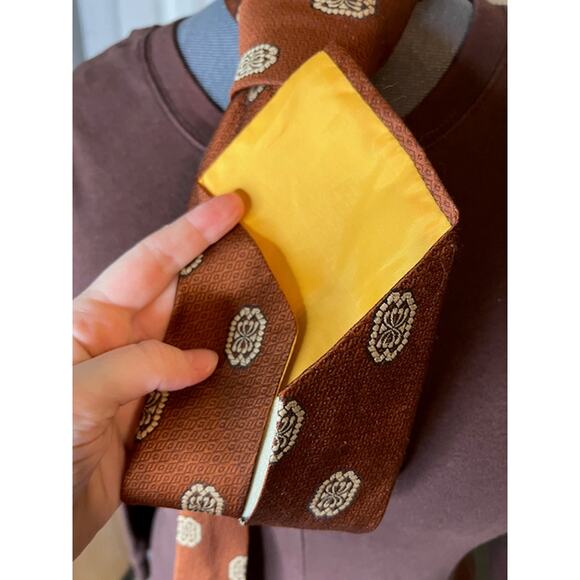 tie 1970s bronze brown geometric - Picture 3 of 9